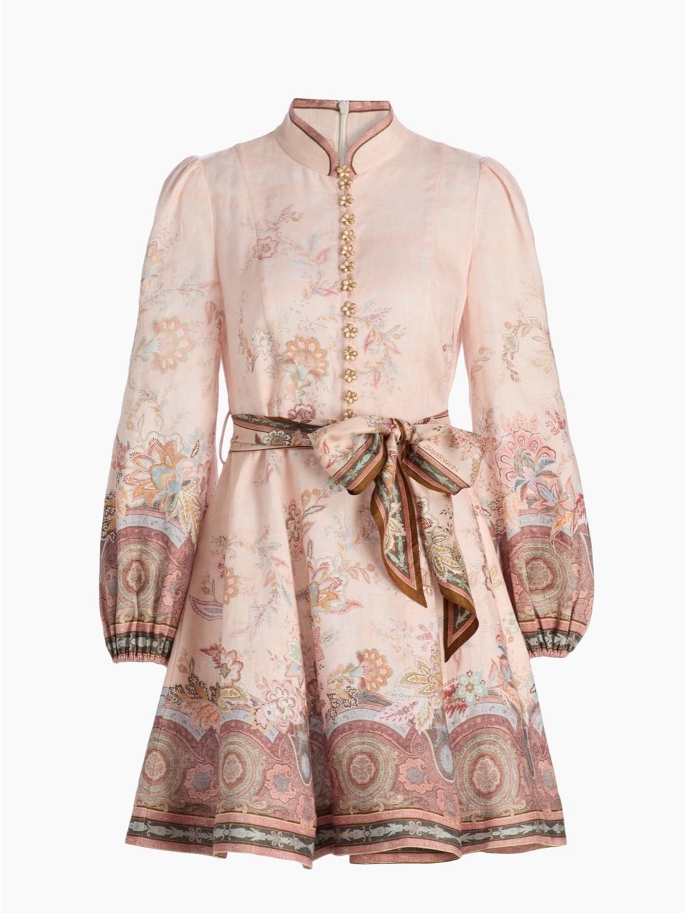 Zimmermann Pink Floral Silk Mini Dress with Sash